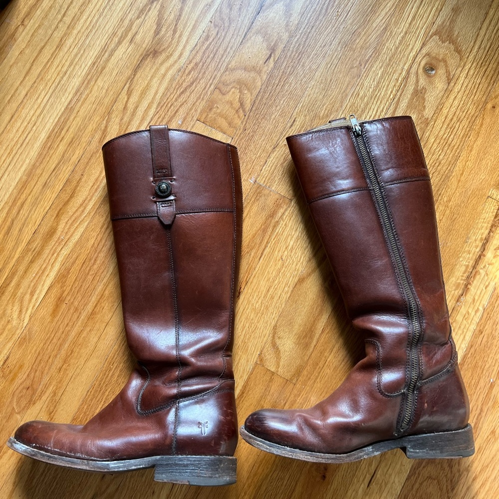 Frye knee high leather riding boots in brown